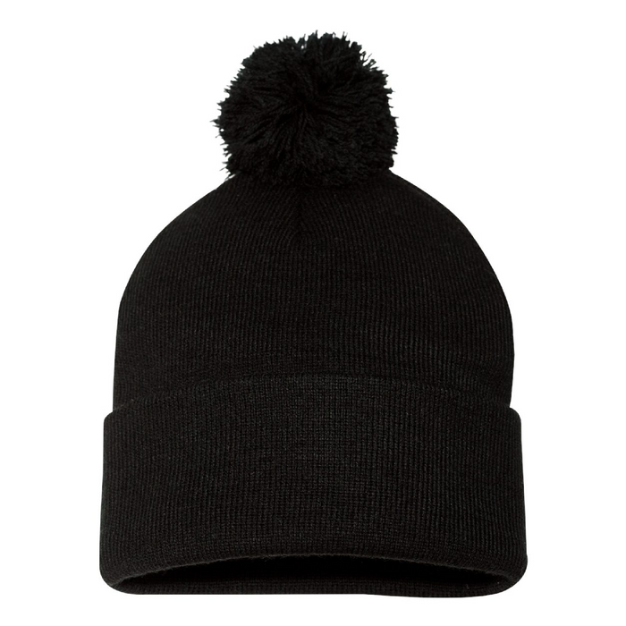 Rear view of the 12" Pom-Pom Cuffed Beanie -