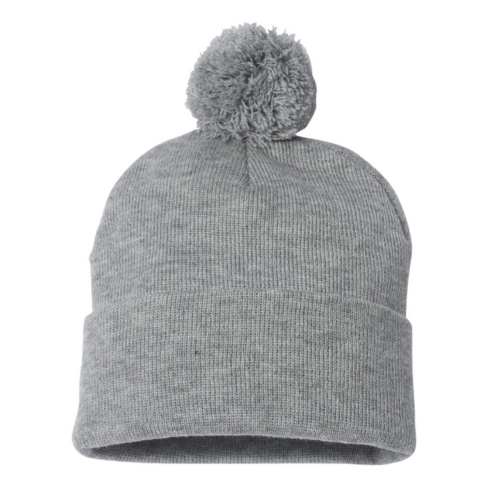 Front view of the 12" Pom-Pom Cuffed Beanie -