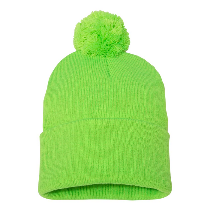 Rear view of the 12" Pom-Pom Cuffed Beanie -