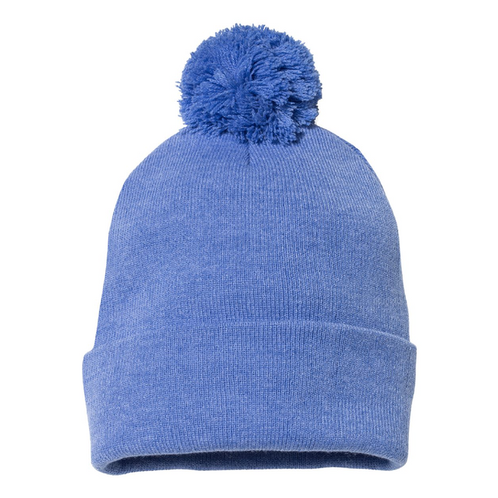 Front view of the 12" Pom-Pom Cuffed Beanie -