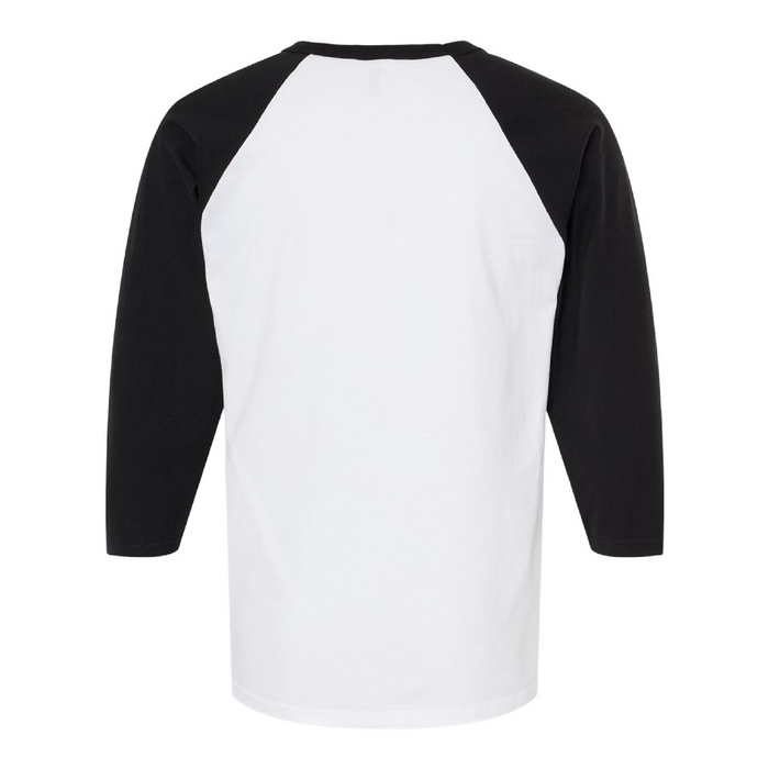 Rear view of the Raglan Three-Quarter Sleeve Baseball T-Shirt -