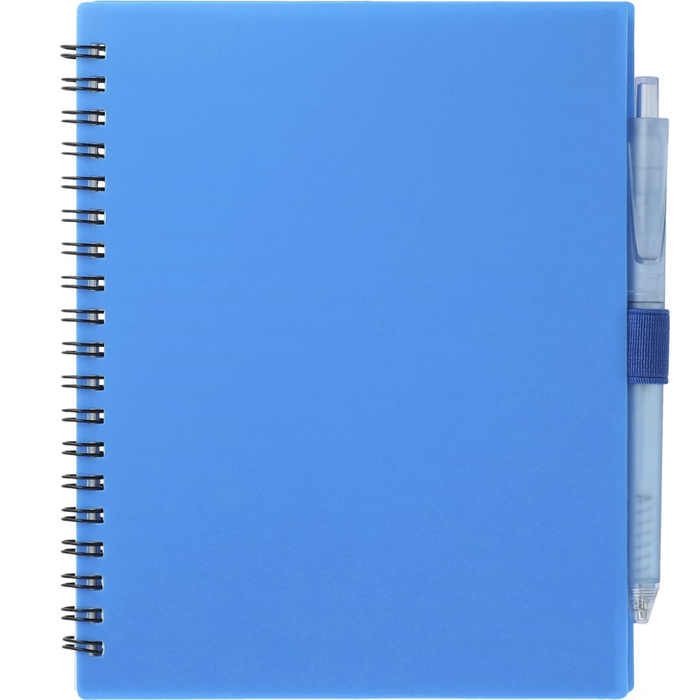 Front and Blank view of the 5.5” x 7” FSC Recycled Spiral Notebook w/ RPET Pe