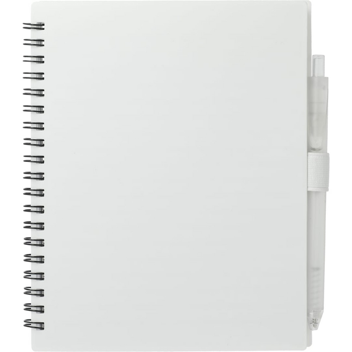 Front and Blank view of the 5.5” x 7” FSC Recycled Spiral Notebook w/ RPET Pe