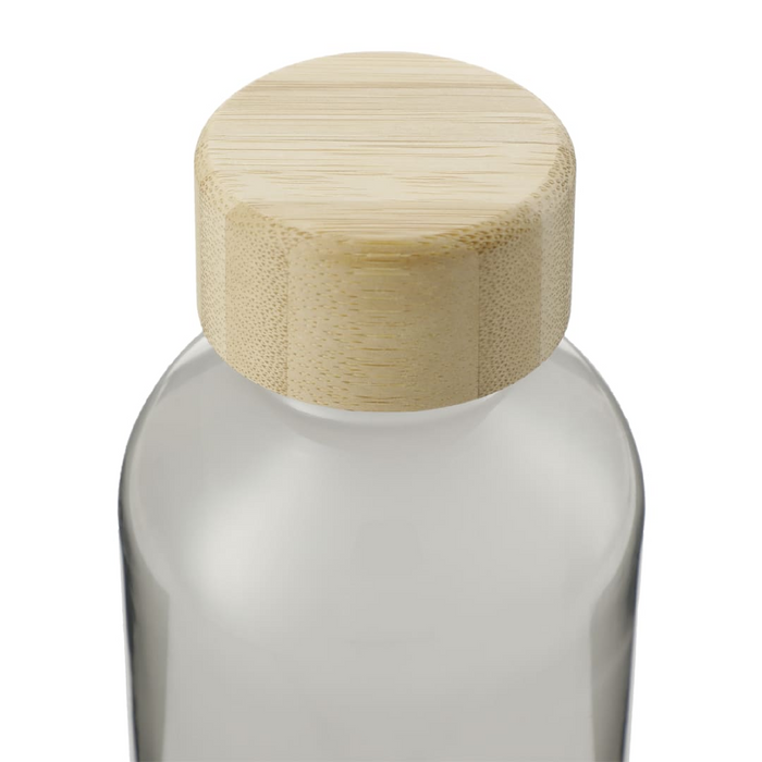 Front view of the Sona 22oz RPET Reusable Bottle w/ FSC Bamboo lid