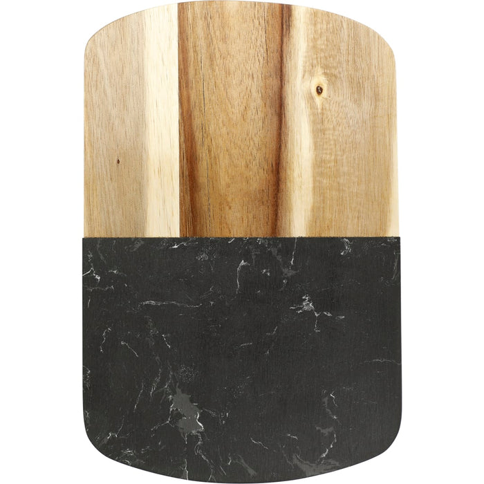 Front and Blank view of the Black Marble Cheese Board Set with Knives