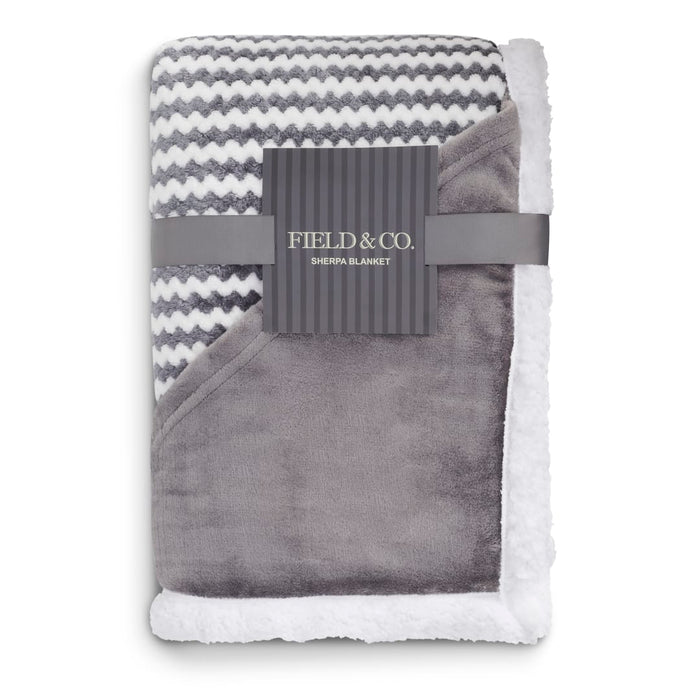 Angle-Right and Blank view of the Field & Co.® Chevron Striped Sherpa Blanket