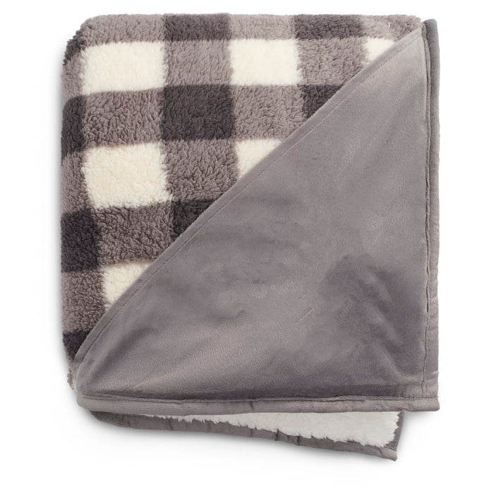 Front and Blank view of the Field & Co.® Double Sided Plaid Sherpa Blanket