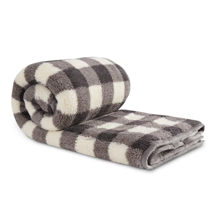 Angle-Right and Blank view of the Field & Co.® Double Sided Plaid Sherpa Blanket