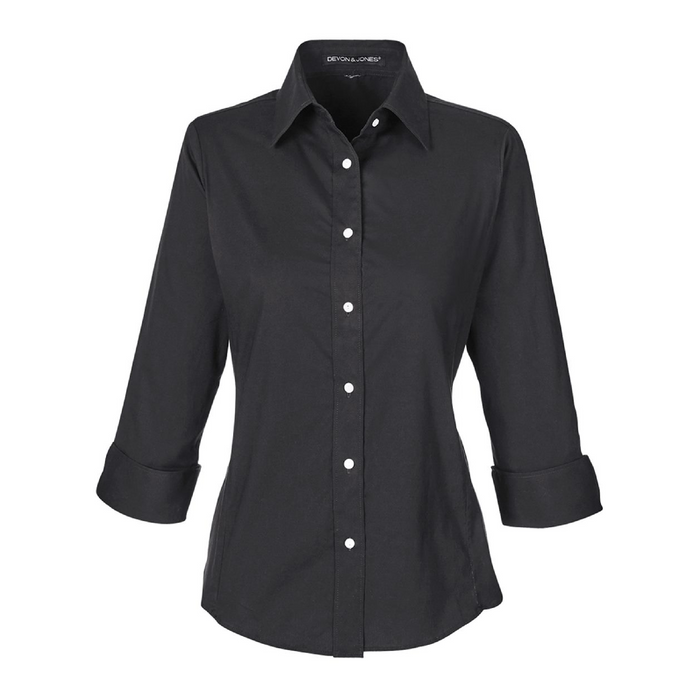 Front view of the Women's Perfect Fit™ Three-Quarter Sleeve Stretch Poplin Dress Shirt - 