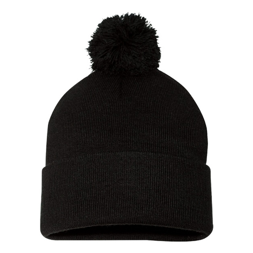 Front view of the 12" Pom-Pom Cuffed Beanie - 