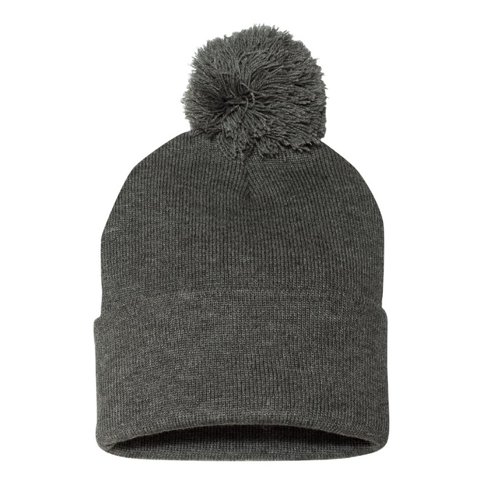 Rear view of the 12" Pom-Pom Cuffed Beanie - 