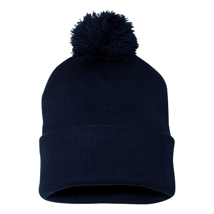 Rear view of the 12" Pom-Pom Cuffed Beanie - 