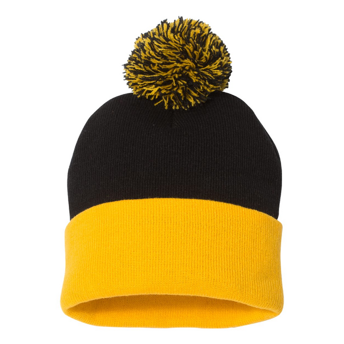 Front view of the 12" Pom-Pom Cuffed Beanie - 