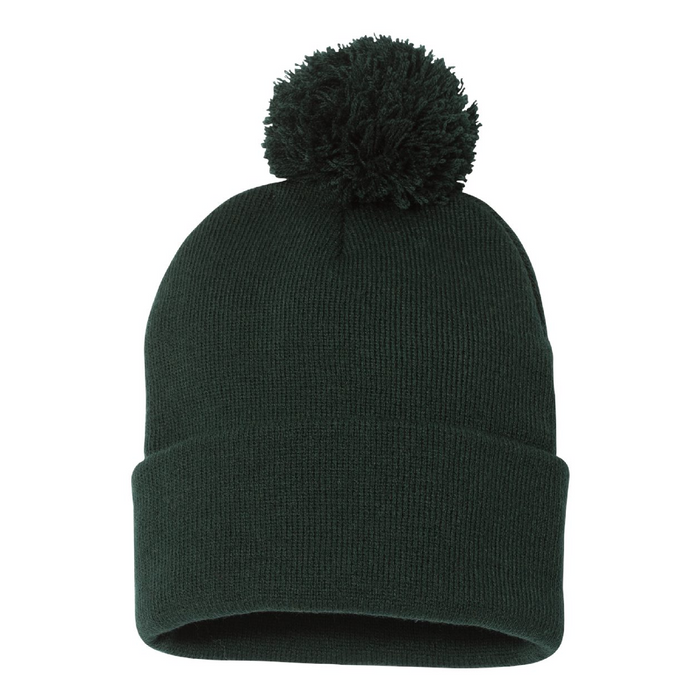 Rear view of the 12" Pom-Pom Cuffed Beanie - 
