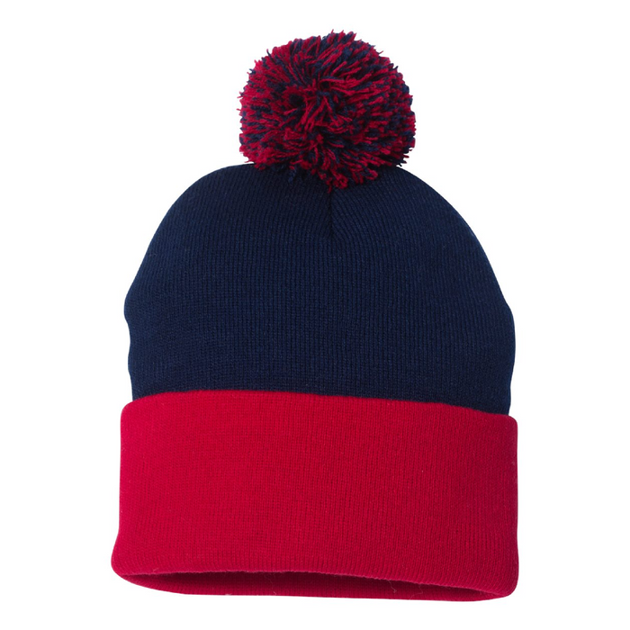 Front view of the 12" Pom-Pom Cuffed Beanie - 