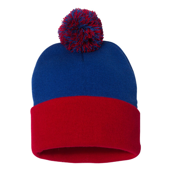 Rear view of the 12" Pom-Pom Cuffed Beanie - 