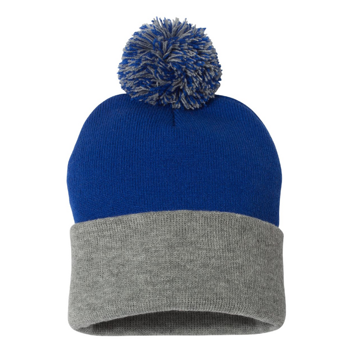 Front view of the 12" Pom-Pom Cuffed Beanie - 