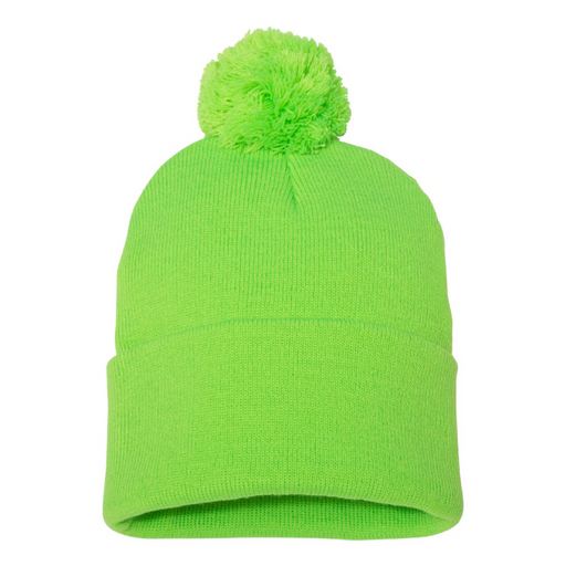 Front view of the 12" Pom-Pom Cuffed Beanie - 