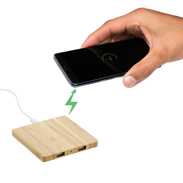 Angle-Right and Blank view of the FSC Bamboo Wireless Charging Pad with Dual Outputs