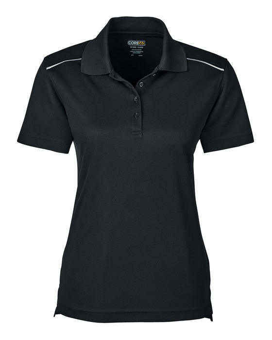 Front and Blank view of the Ladies' Radiant Performance Piqué Polo with Reflective Piping