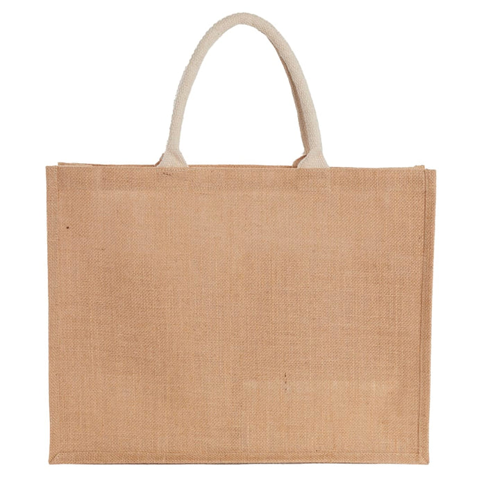 Back and Blank view of the Jute Shopper Tote with Recycled Cotton Pocket