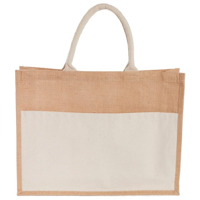 Front and Blank view of the Jute Shopper Tote with Recycled Cotton Pocket