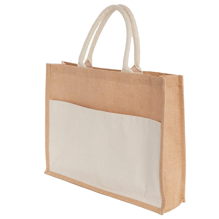 Left-Side and Blank view of the Jute Shopper Tote with Recycled Cotton Pocket