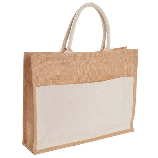 Right-Side and Blank view of the Jute Shopper Tote with Recycled Cotton Pocket