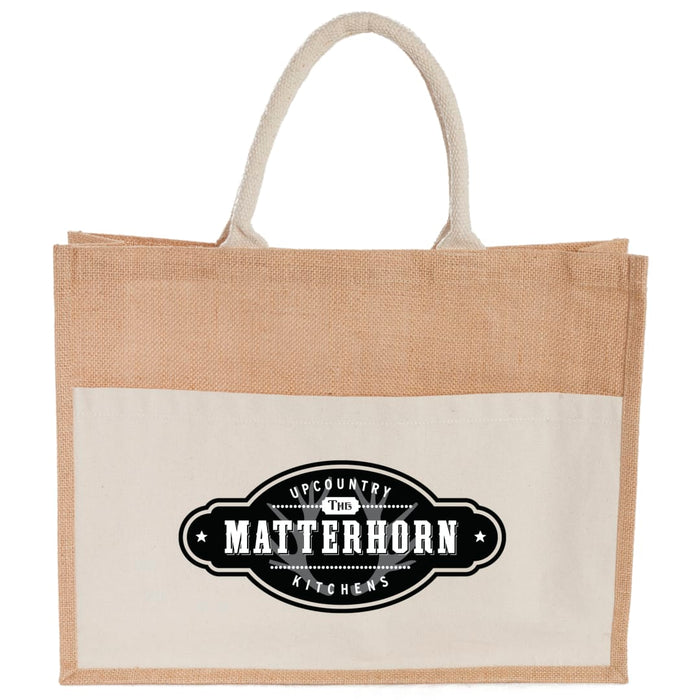 Front and Part Default Image view of the Jute Shopper Tote with Recycled Cotton Pocket