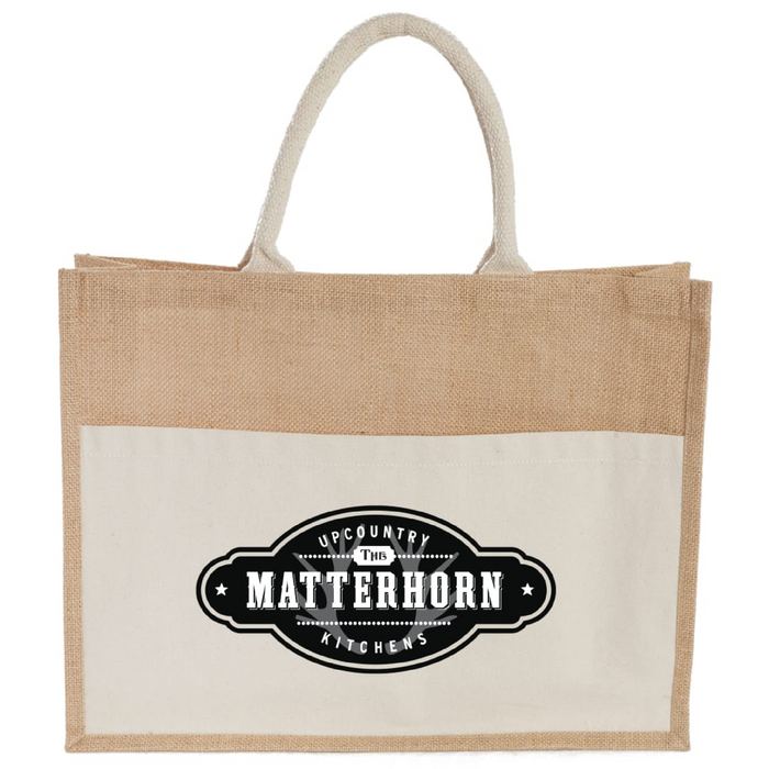 Front and Part Default Image view of the Jute Shopper Tote with Recycled Cotton Pocket