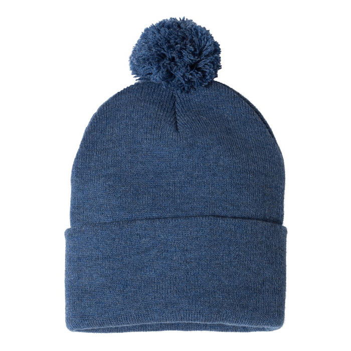 Front view of the 12" Pom-Pom Cuffed Beanie - 