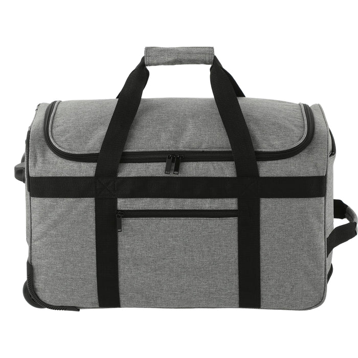 Front and Blank view of the Graphite Recycled Wheeled Duffel