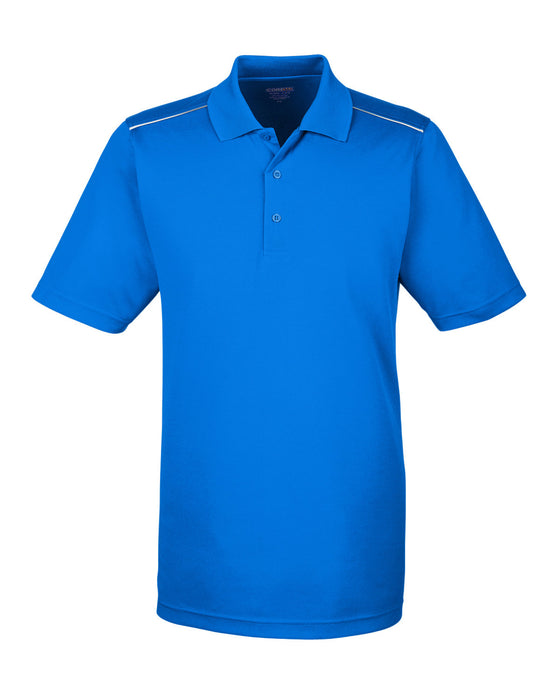 Front and Blank view of the Men's Radiant Performance Piqué Polo with Reflective Piping