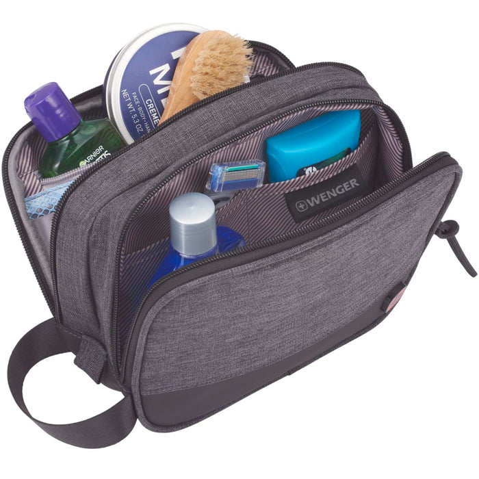 Angle-Right and Blank view of the Wenger RPET Dual Compartment Dopp Kit