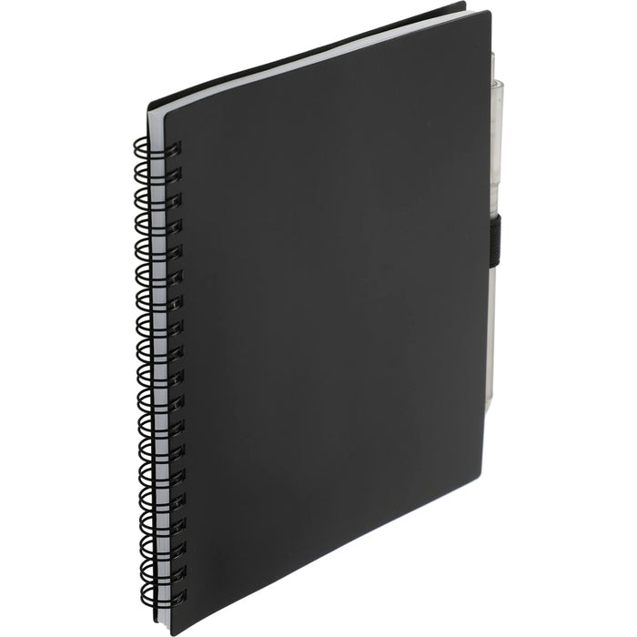 Angle-Right and Blank view of the 5.5” x 7” FSC Recycled Spiral Notebook w/ RPET Pe