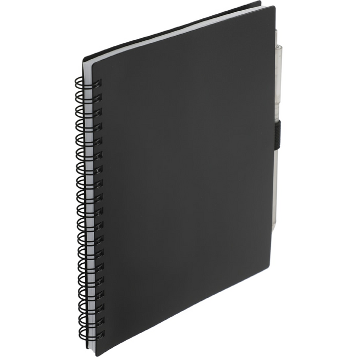 Angle-Right and Blank view of the 5.5” x 7” FSC Recycled Spiral Notebook w/ RPET Pe