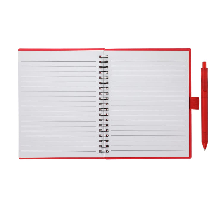 Front view of the 5.5” x 7” FSC Recycled Spiral Notebook w/ RPET Pe