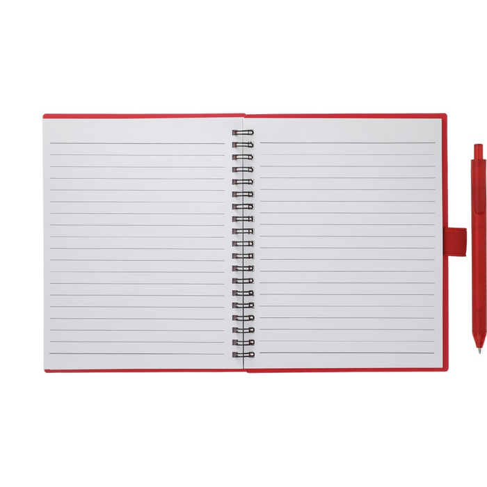 Front view of the 5.5” x 7” FSC Recycled Spiral Notebook w/ RPET Pe