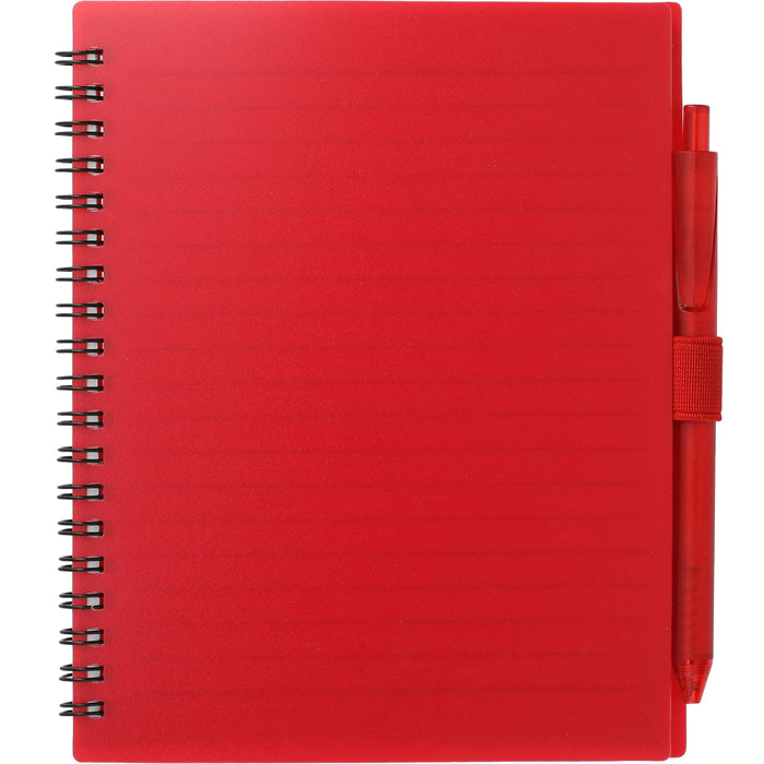 Front and Blank view of the 5.5” x 7” FSC Recycled Spiral Notebook w/ RPET Pe