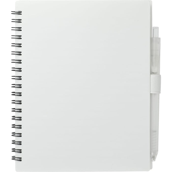 Front and Blank view of the 5.5” x 7” FSC Recycled Spiral Notebook w/ RPET Pe