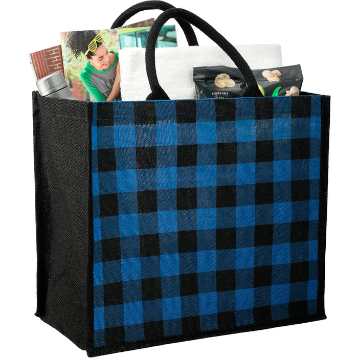 Angle-Right and Blank view of the Buffalo Plaid Printed Jute Tote