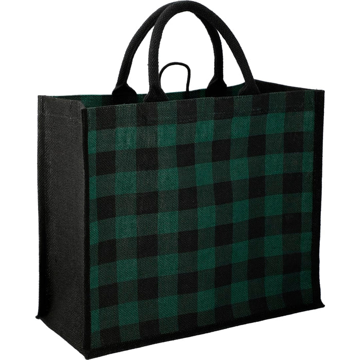 Angle-Right and Blank view of the Buffalo Plaid Printed Jute Tote