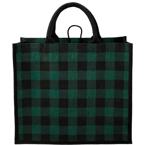 Front and Blank view of the Buffalo Plaid Printed Jute Tote