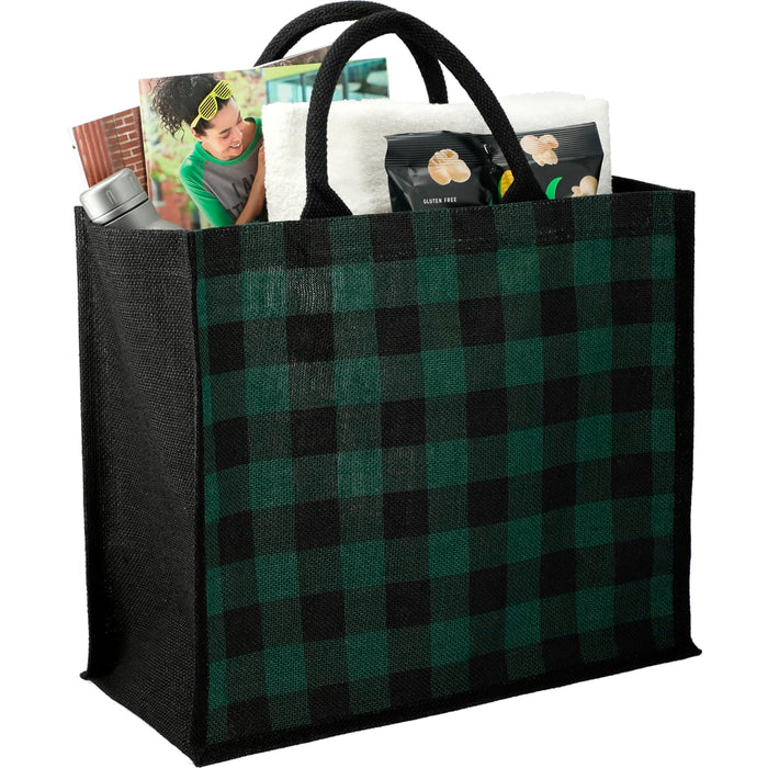 Angle-Right and Blank view of the Buffalo Plaid Printed Jute Tote