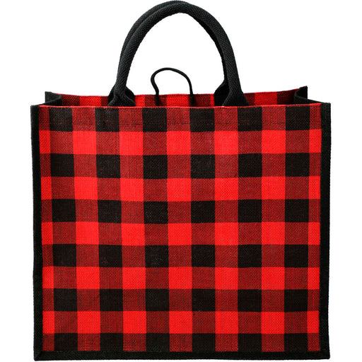 Front and Blank view of the Buffalo Plaid Printed Jute Tote