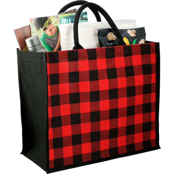 Angle-Right and Blank view of the Buffalo Plaid Printed Jute Tote