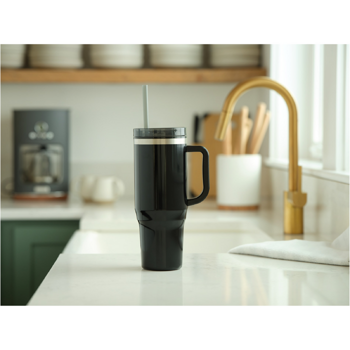 Left-Side and Blank view of the Thor 40oz Eco-Friendly Straw Tumbler
