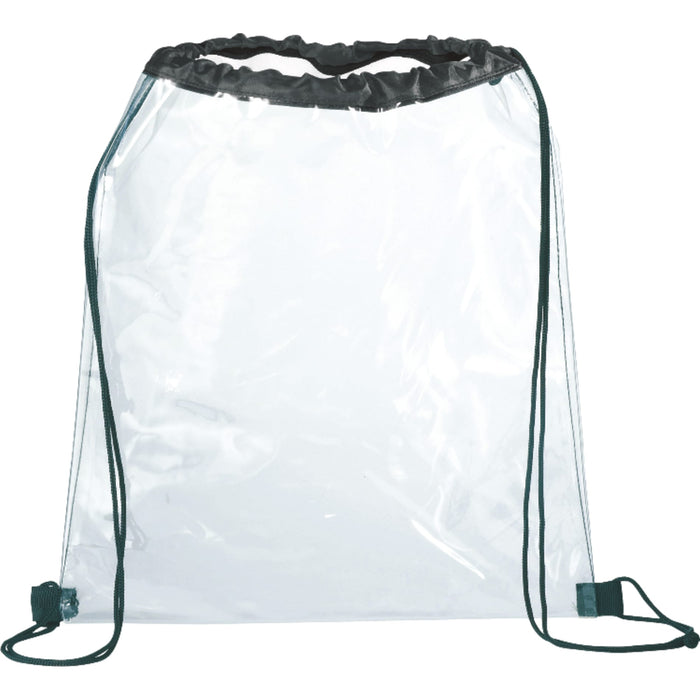 Front and Blank view of the Rally Clear Drawstring Bag