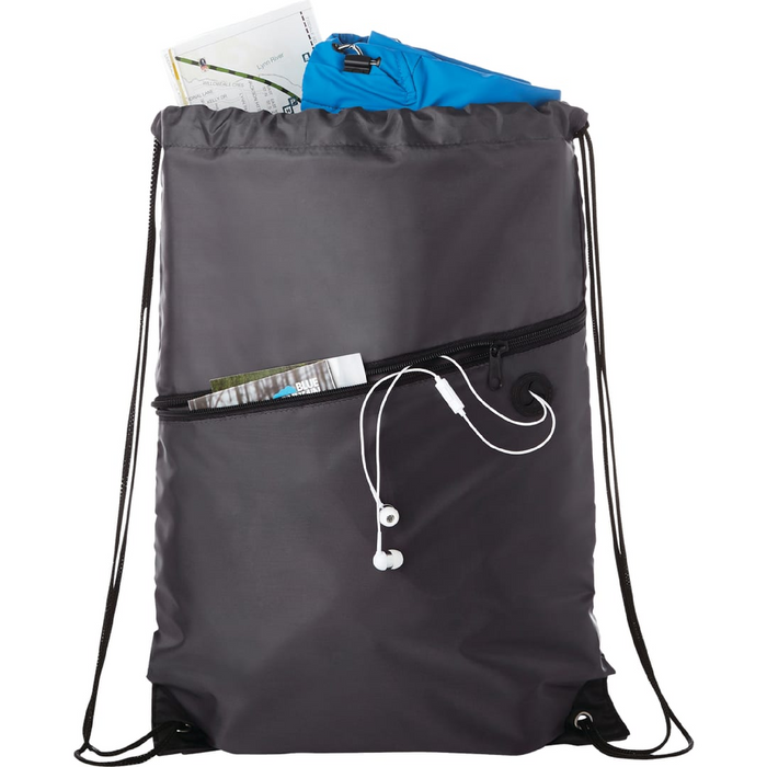 Front and Blank view of the Robin Drawstring Bag