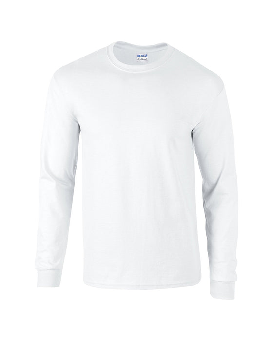 Front and Blank view of the Gildan Adult 50/50 Long-Sleeve T-Shirt